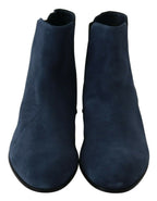 Dolce & Gabbana Blue Suede Embellished Studded Boots Shoes - Zeiniez