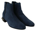 Dolce & Gabbana Blue Suede Embellished Studded Boots Shoes - Zeiniez