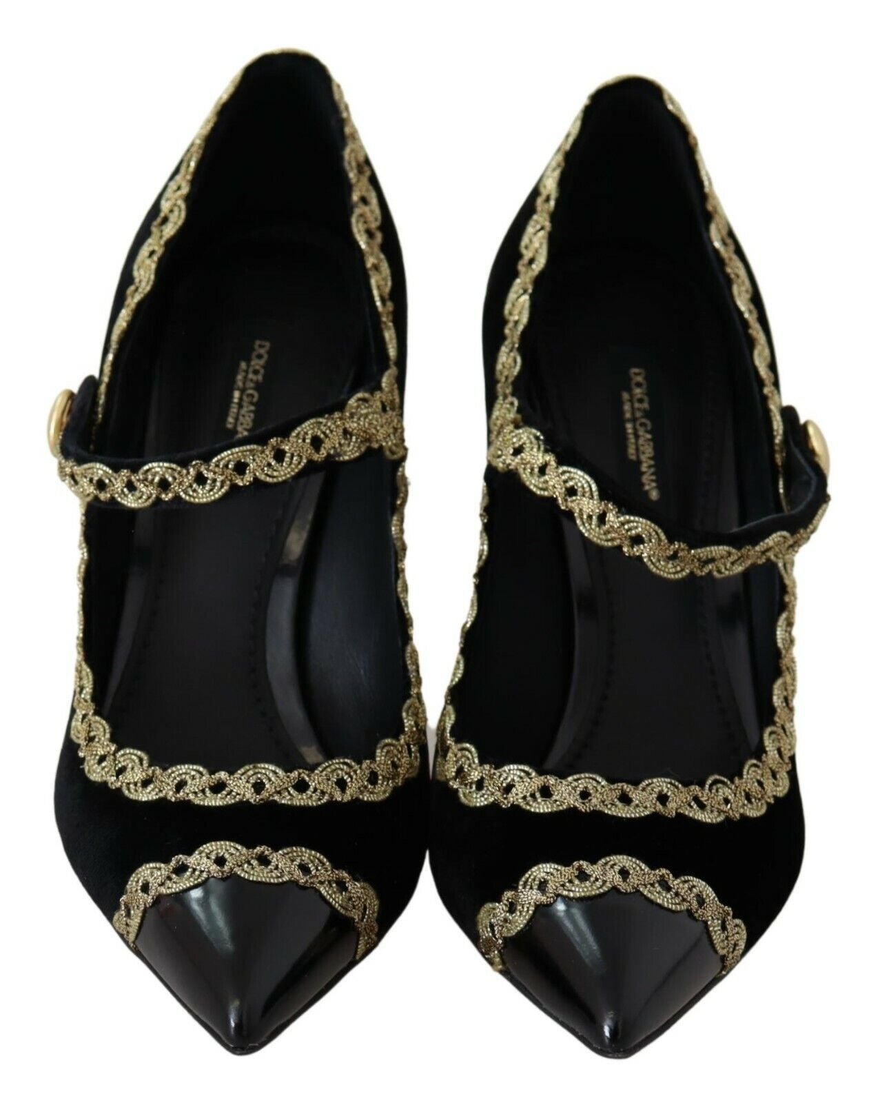 Dolce & Gabbana Black Embellished Velvet Mary Jane Pumps Shoes - Zeiniez