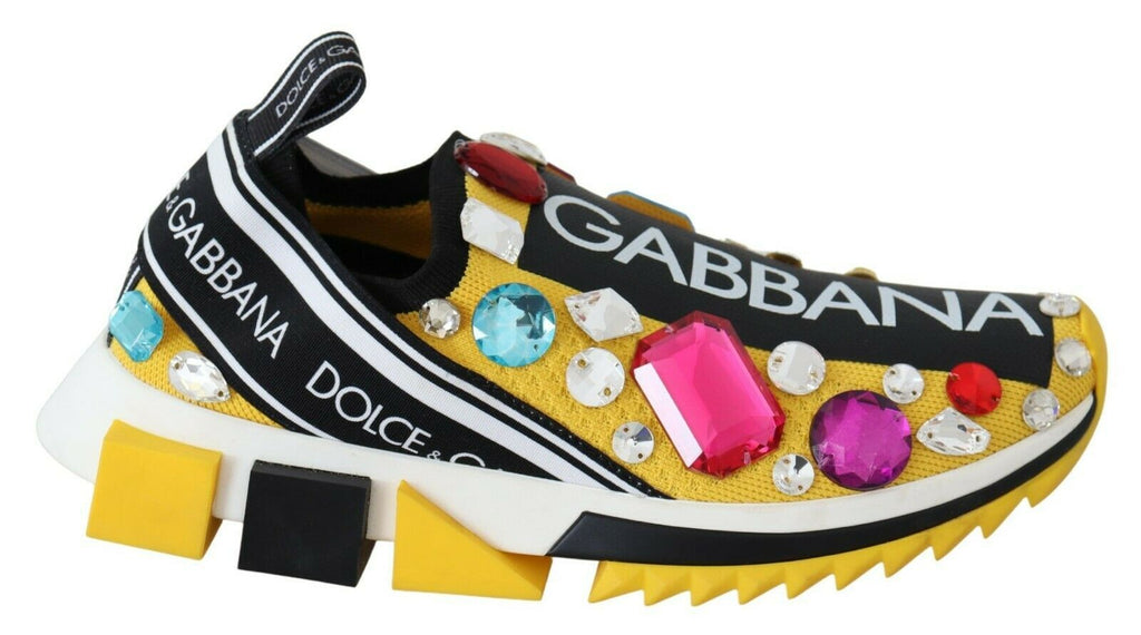 Dolce & Gabbana Yellow Multicolor Crystals Sneakers Shoes - Zeiniez