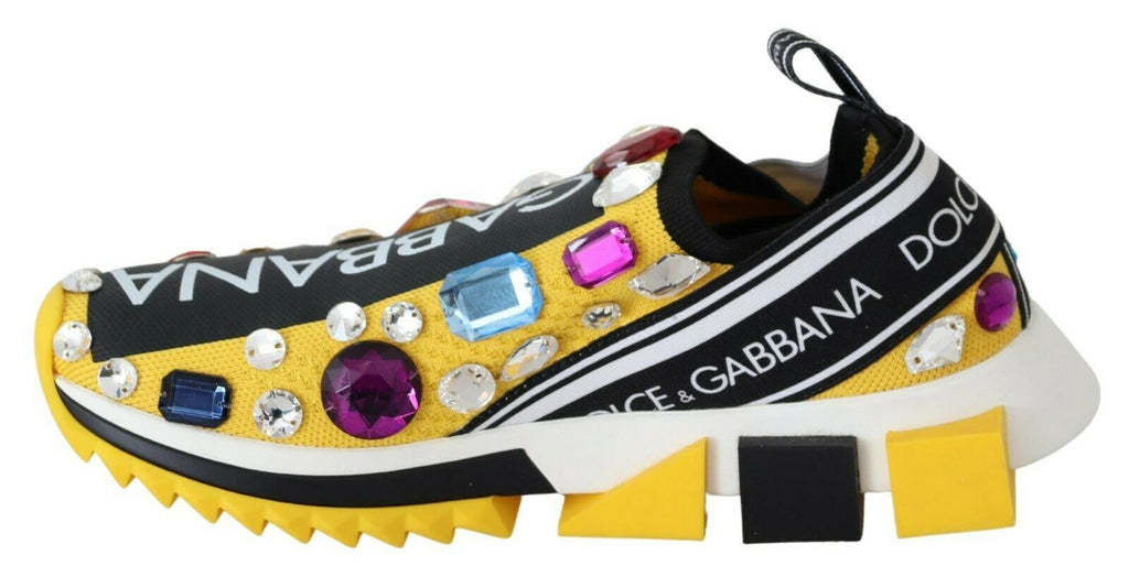 Dolce & Gabbana Yellow Multicolor Crystals Sneakers Shoes - Zeiniez