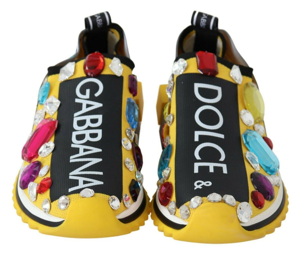 Dolce & Gabbana Yellow Multicolor Crystals Sneakers Shoes - Zeiniez