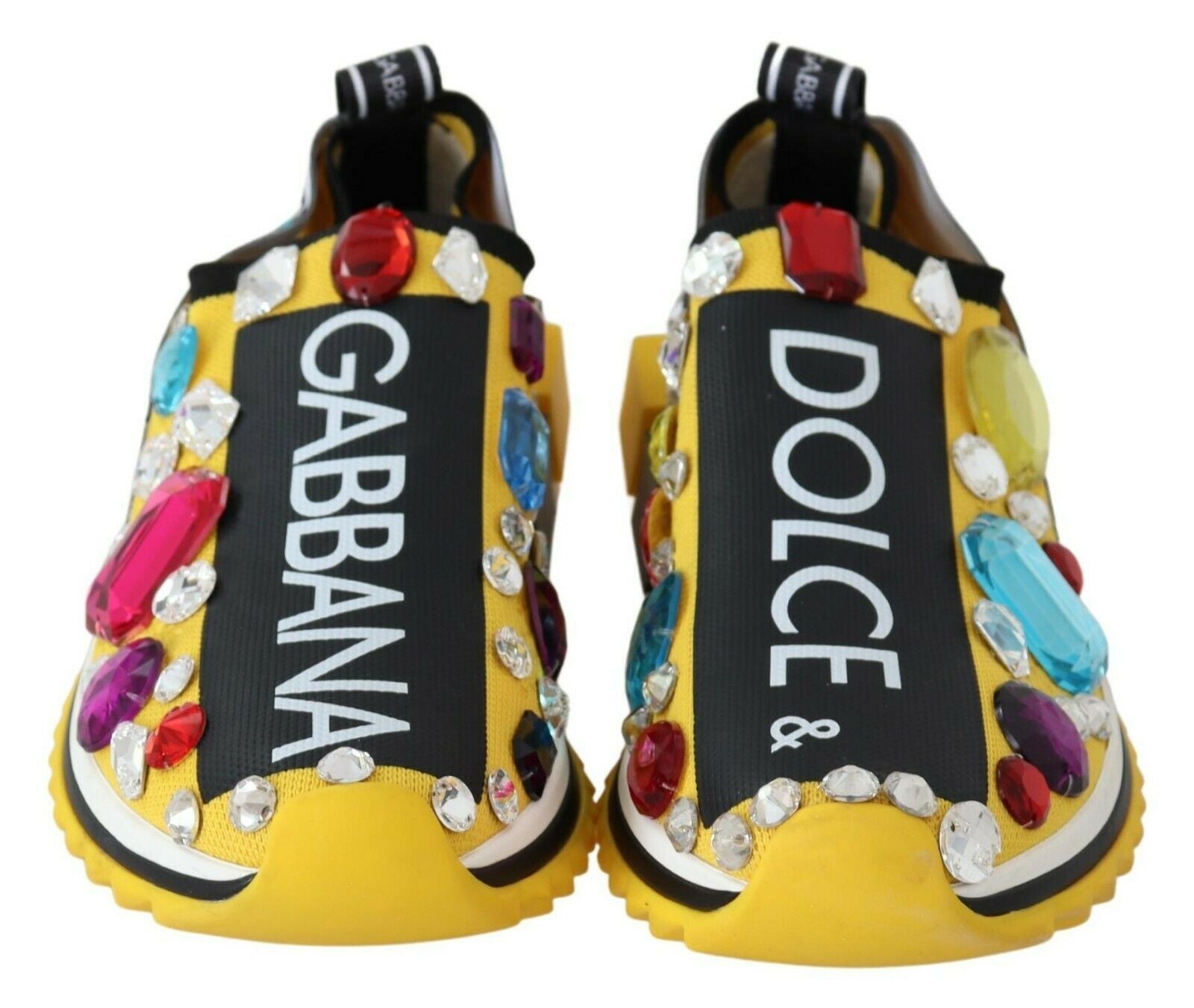 Dolce & Gabbana Yellow Multicolor Crystals Sneakers Shoes - Zeiniez