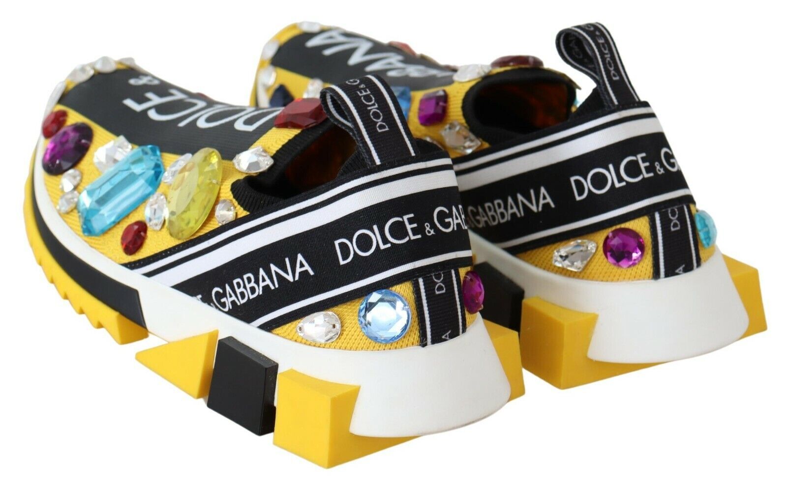 Dolce & Gabbana Yellow Multicolor Crystals Sneakers Shoes - Zeiniez