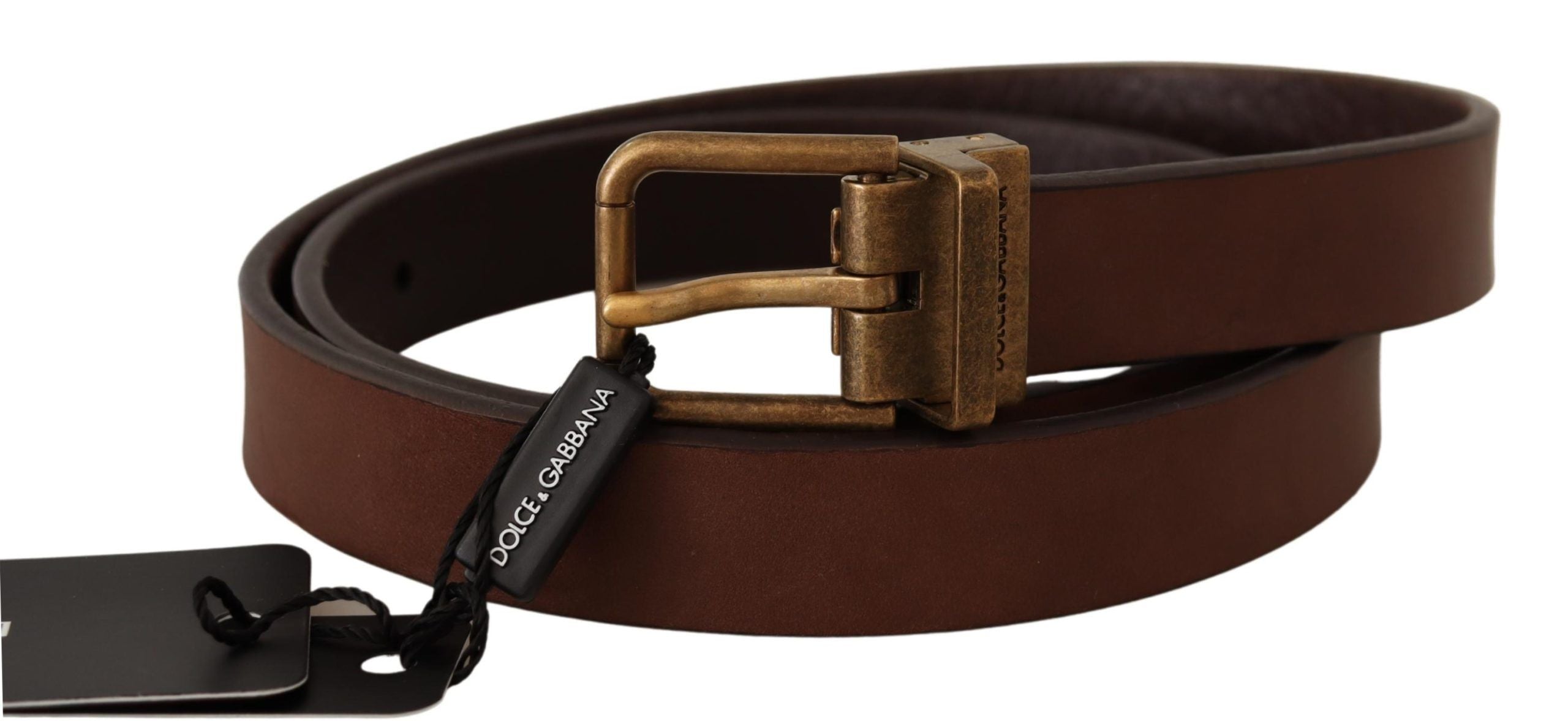 Dolce & Gabbana Brown Leather Rustic Buckle Cintura Belt - Zeiniez