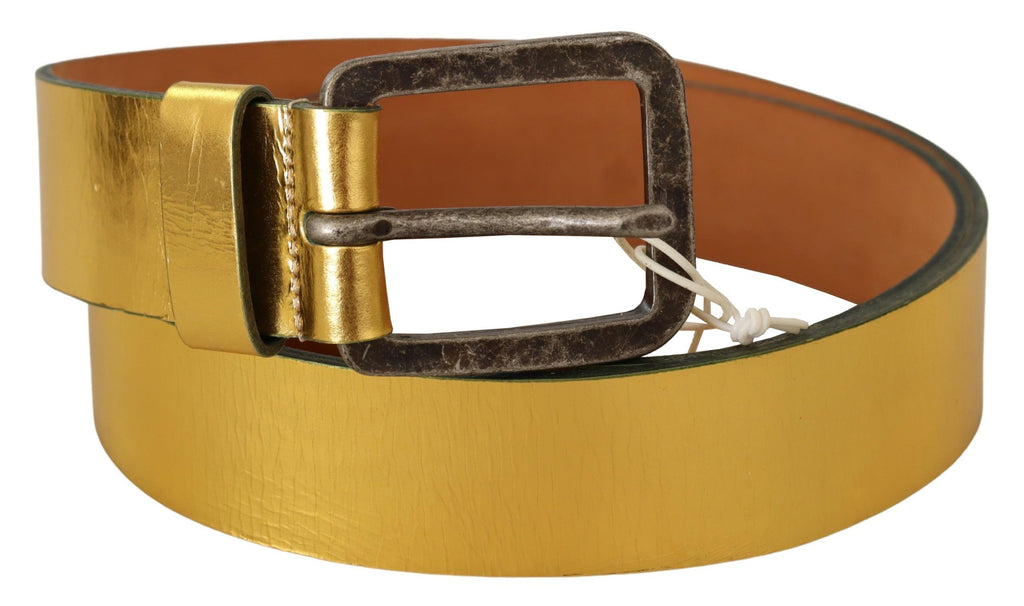 John Galliano Gold Genuine Leather Rustic Silver Buckle Waist Belt - Zeiniez