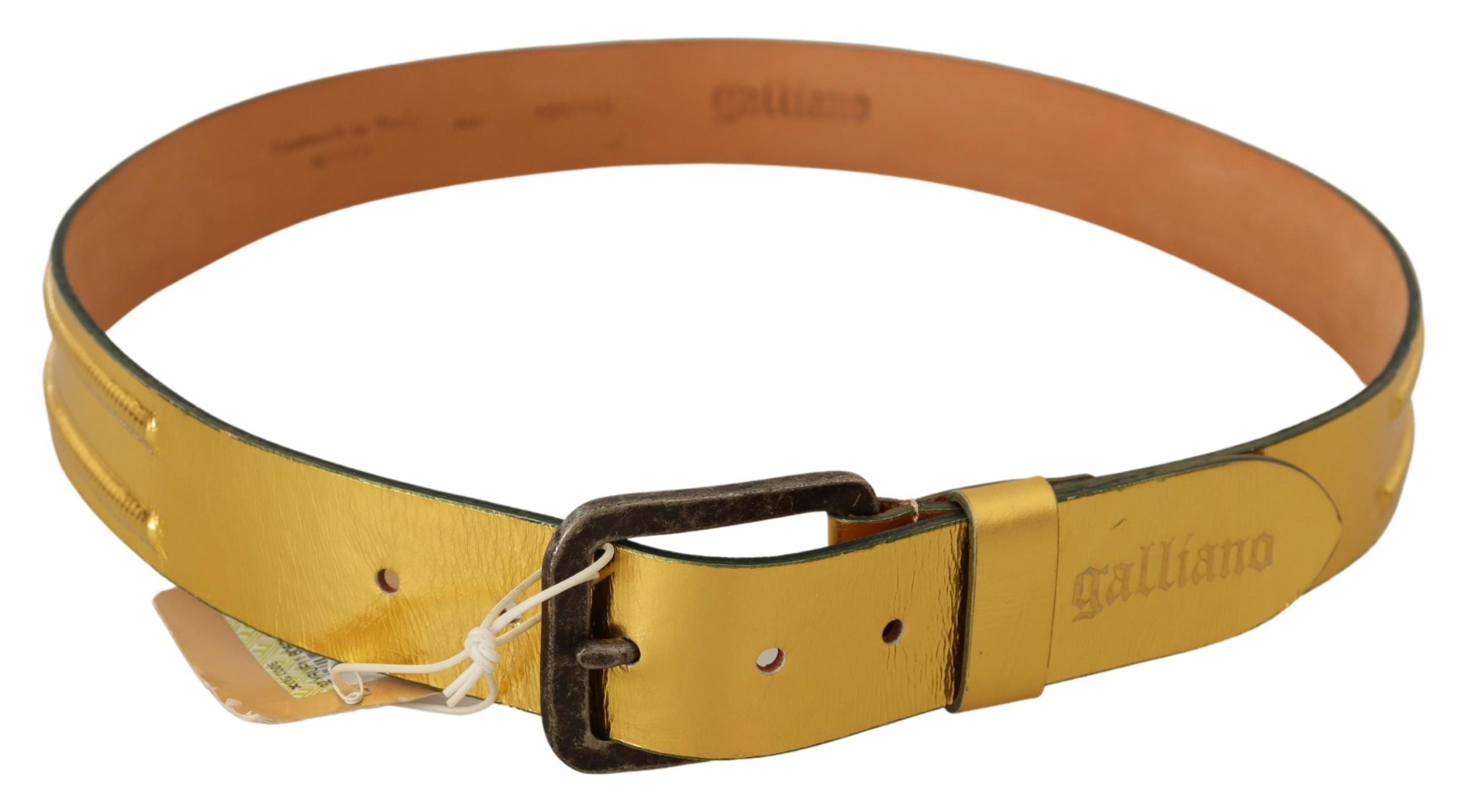John Galliano Gold Genuine Leather Rustic Silver Buckle Waist Belt - Zeiniez