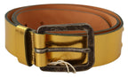 John Galliano Gold Genuine Leather Rustic Silver Buckle Waist Belt - Zeiniez
