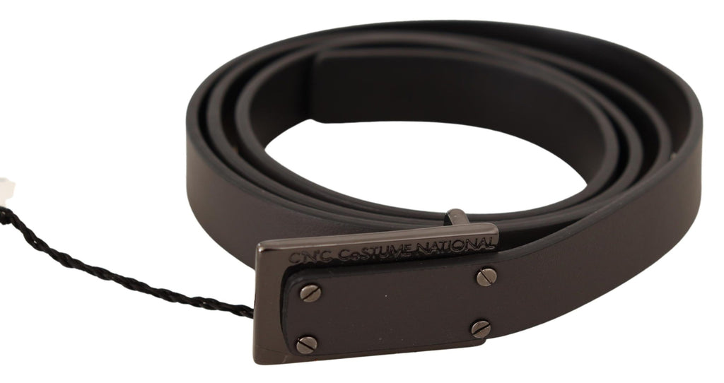 Costume National Dark Brown Leather Logo Buckle Belt - Zeiniez
