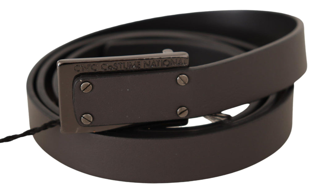Costume National Dark Brown Leather Logo Buckle Belt - Zeiniez
