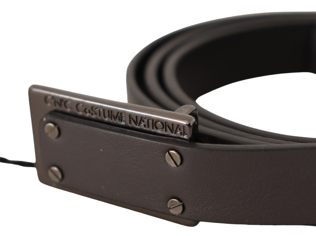 Costume National Dark Brown Leather Logo Buckle Belt - Zeiniez