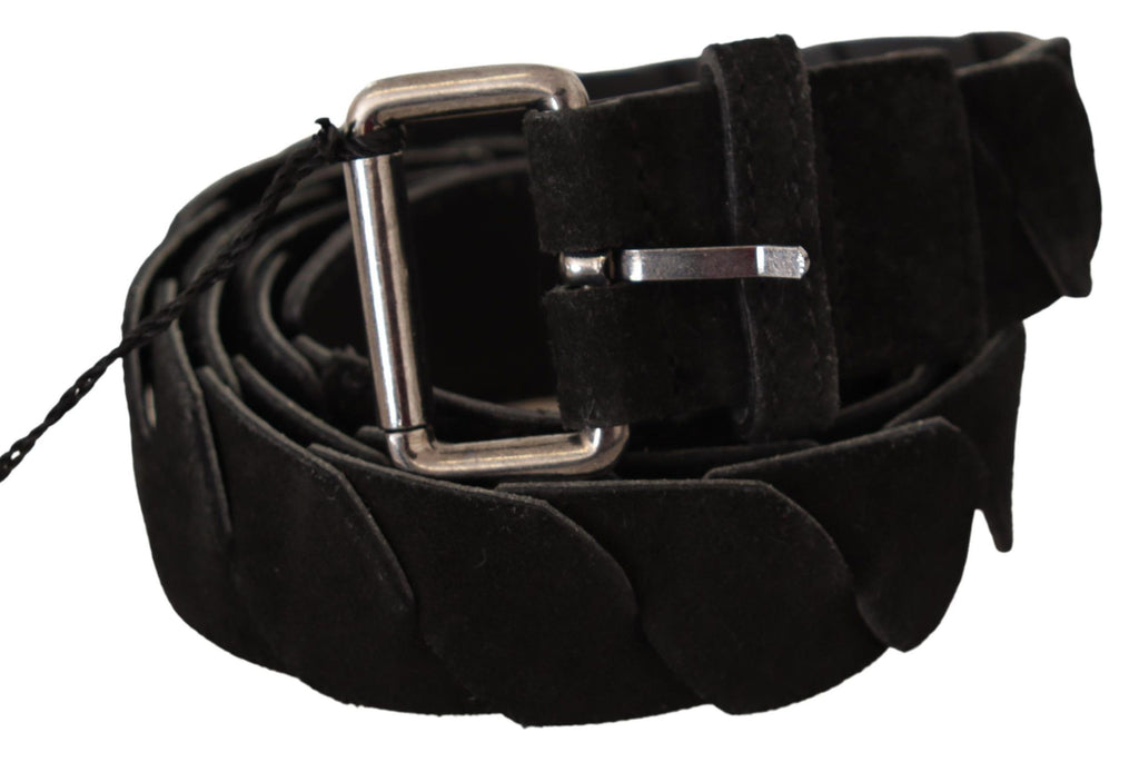 GF Ferre Black WX Silver Tone Buckle Waist Belt - Zeiniez