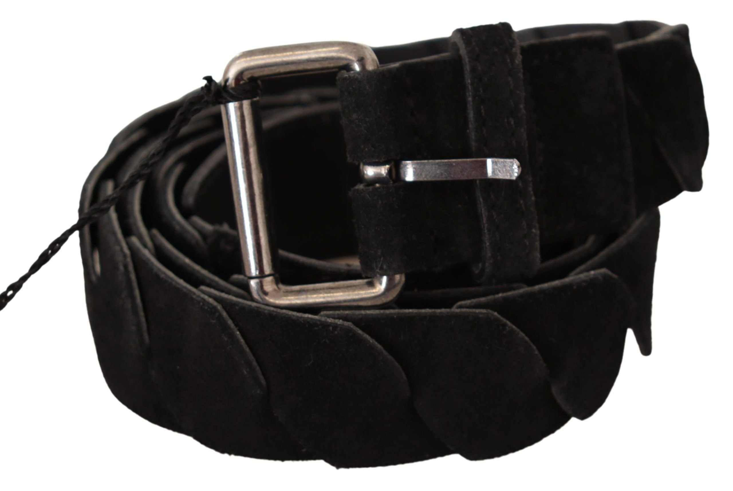 GF Ferre Black WX Silver Tone Buckle Waist Belt - Zeiniez
