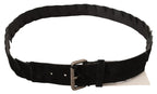 GF Ferre Black WX Silver Tone Buckle Waist Belt - Zeiniez