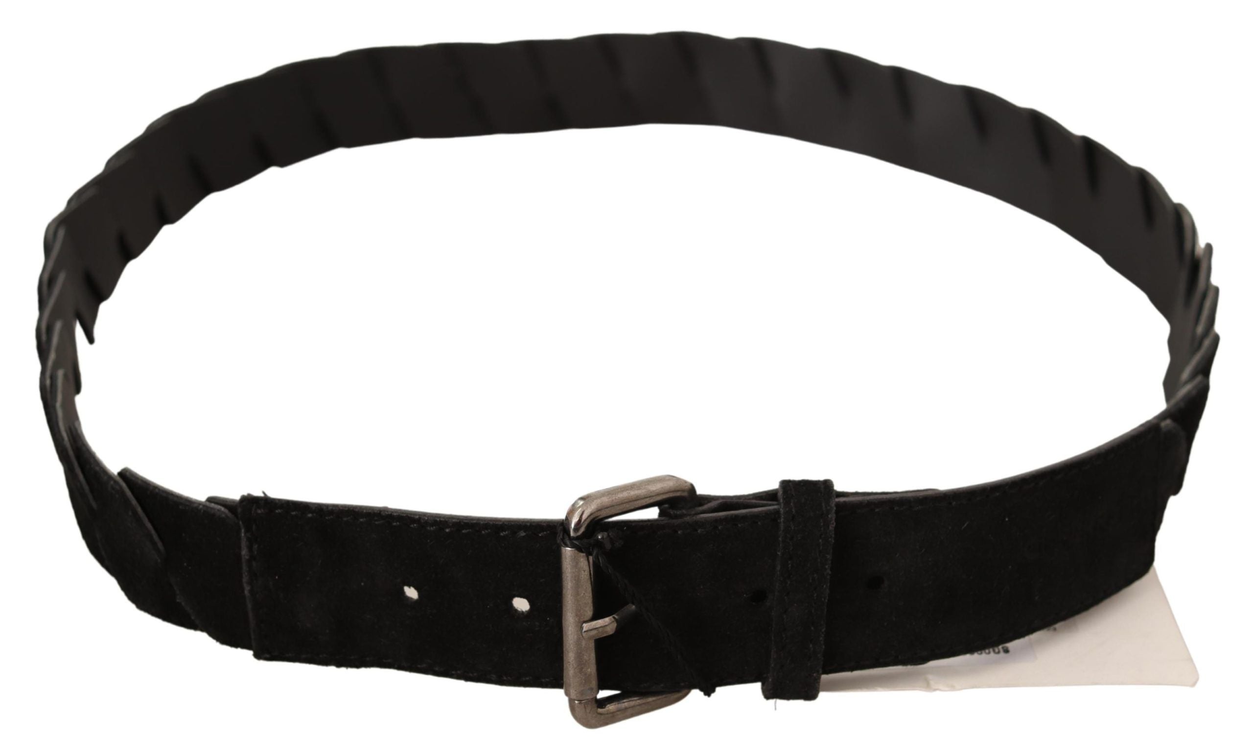 GF Ferre Black WX Silver Tone Buckle Waist Belt - Zeiniez
