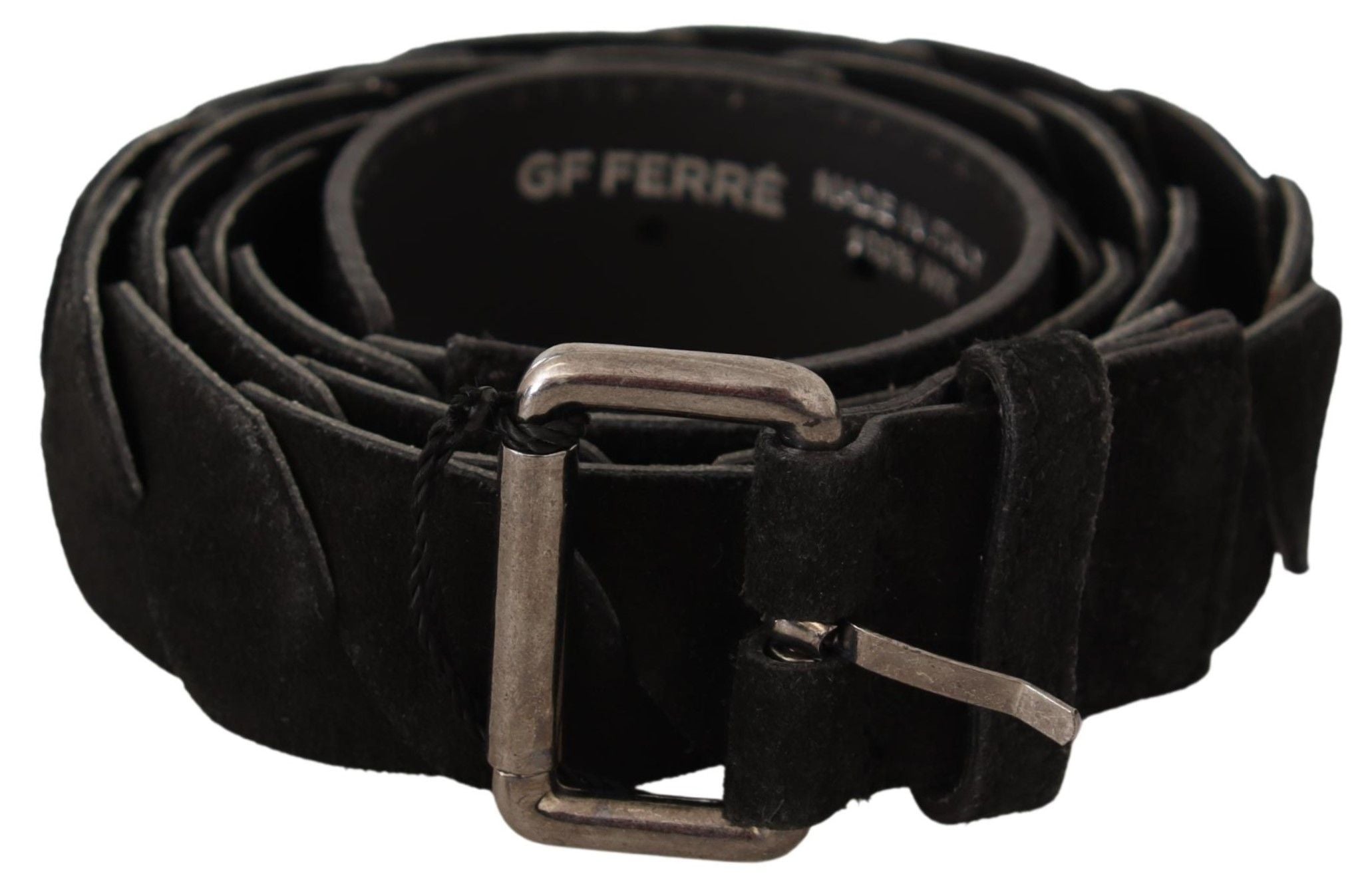 GF Ferre Black WX Silver Tone Buckle Waist Belt - Zeiniez