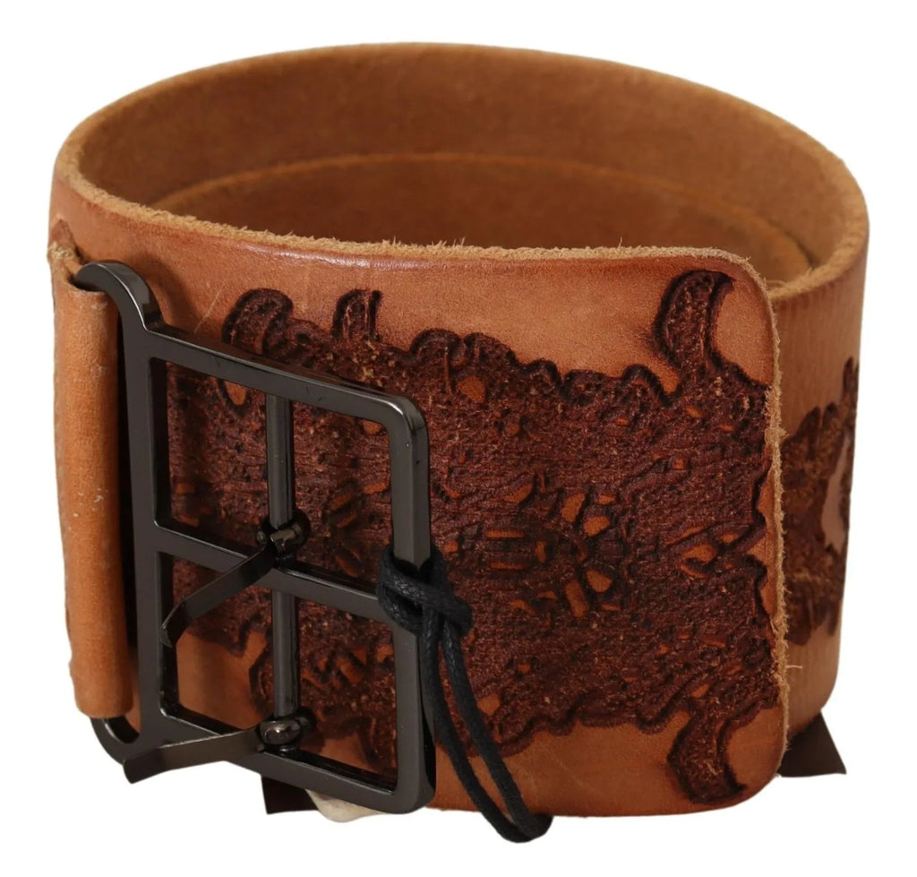 Scervino Street Brown Genuine Leather Black Logo Buckle Belt - Zeiniez