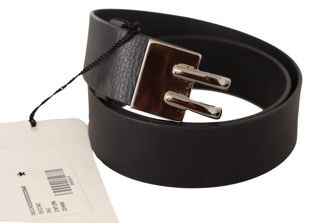 Costume National Black Leather Silver Buckle Waist Belt - Zeiniez