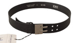 Costume National Black Leather Silver Buckle Waist Belt - Zeiniez