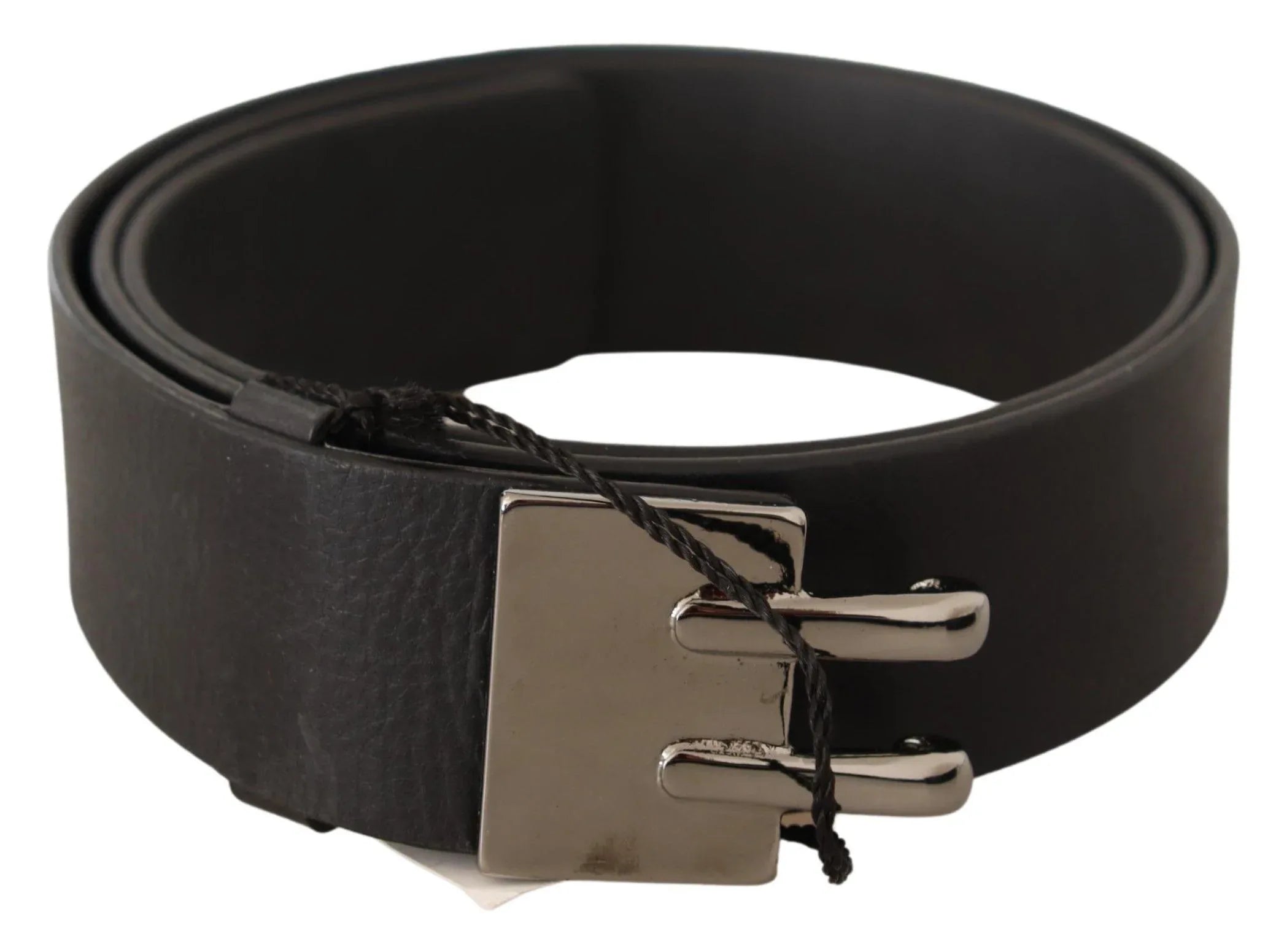 Costume National Black Leather Silver Buckle Waist Belt - Zeiniez