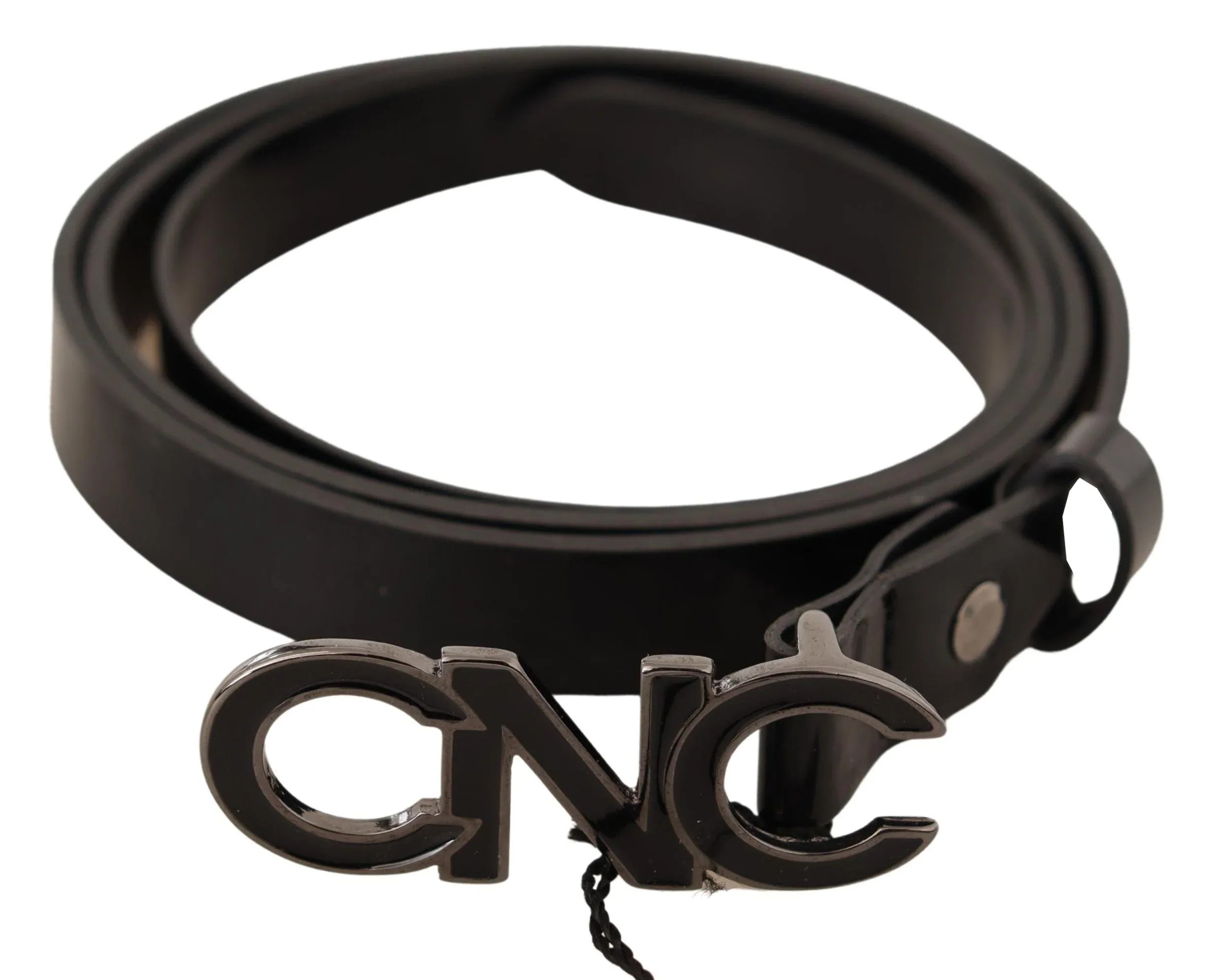 Costume National Black Leather Letter Logo Buckle Belt - Zeiniez