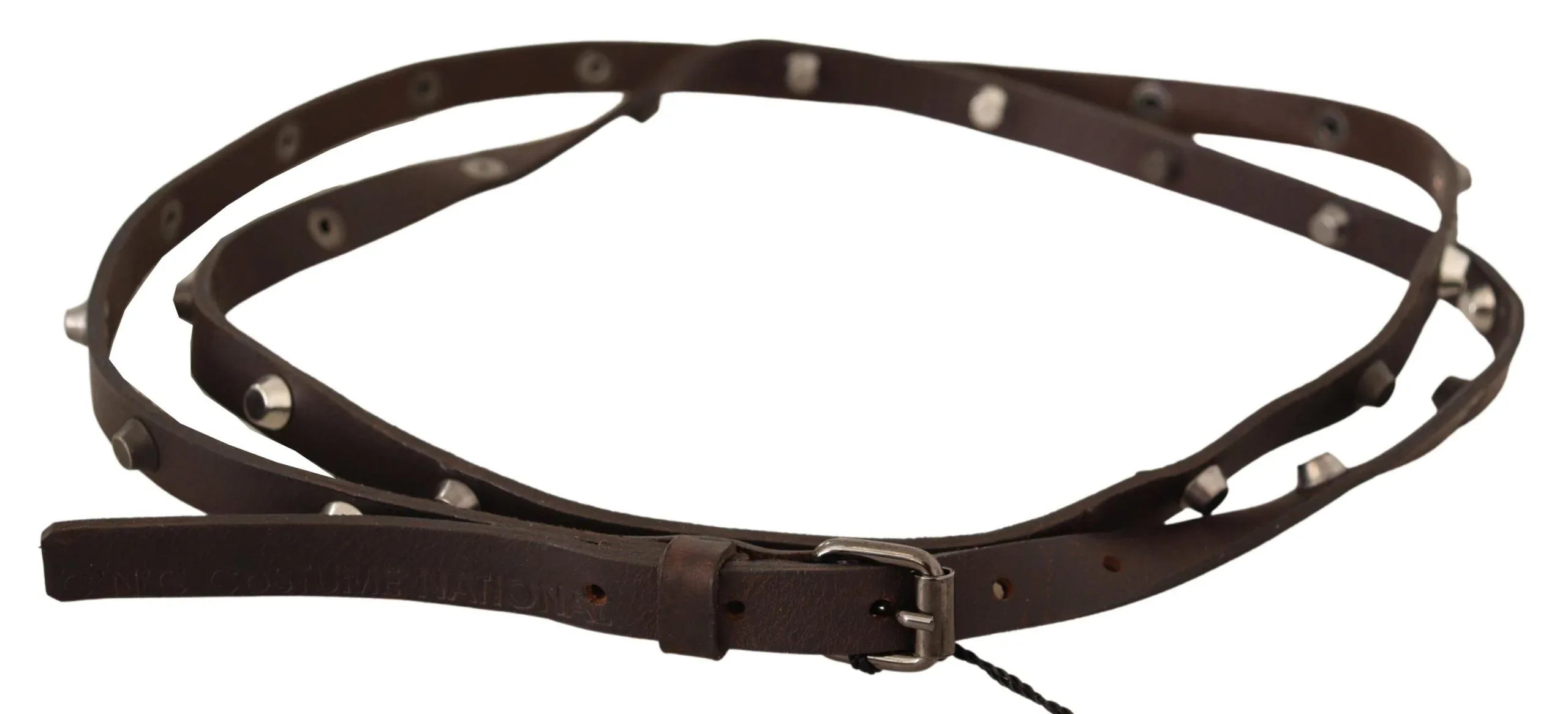 Costume National Brown Leather Silver Tone Buckle Belt - Zeiniez