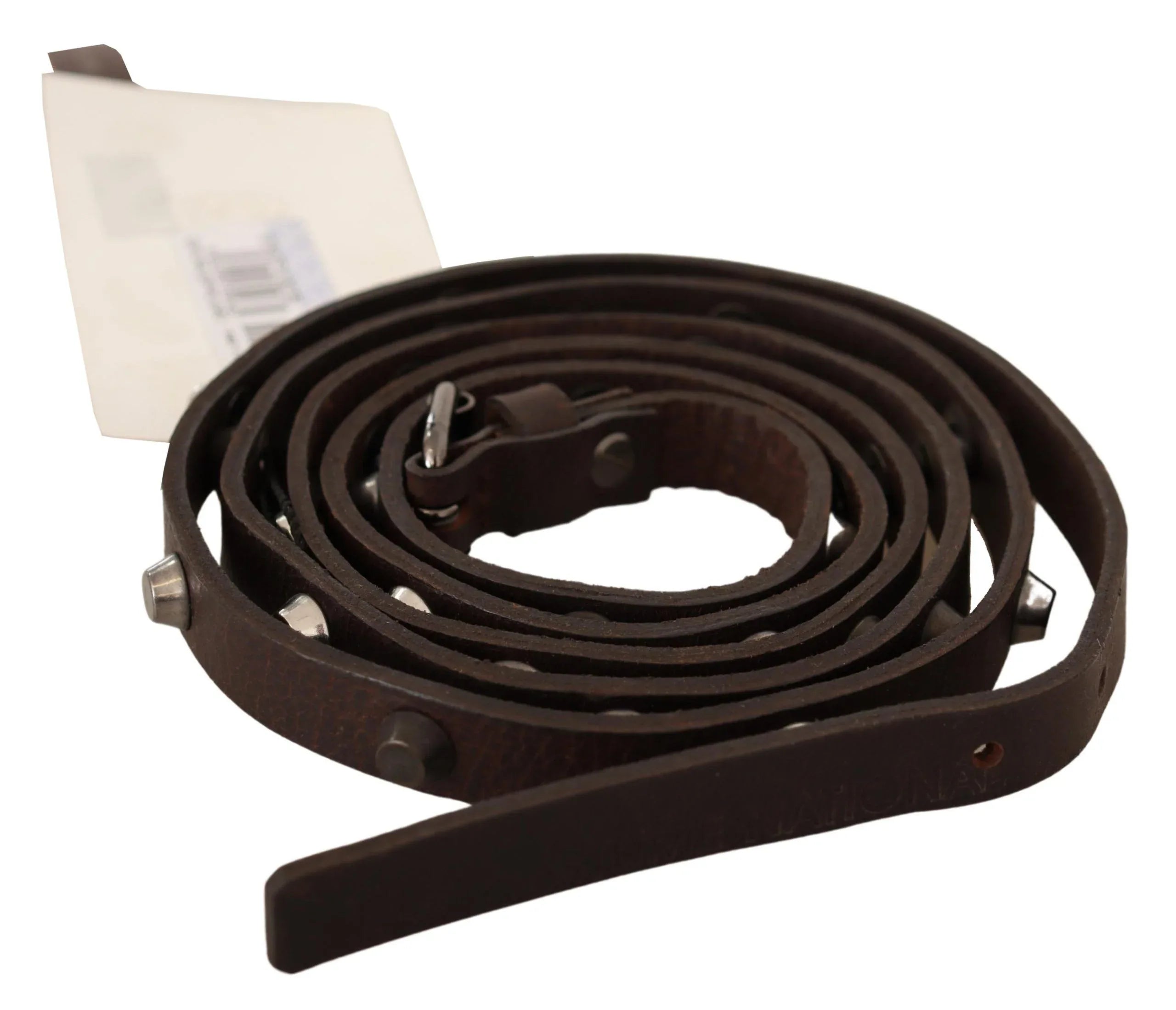 Costume National Brown Leather Silver Tone Buckle Belt - Zeiniez