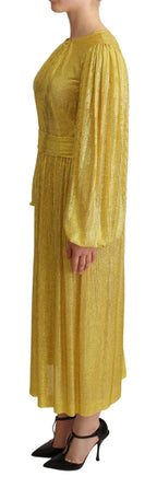 Dolce & Gabbana Yellow Crystal Mesh Pleated Maxi Dress - Zeiniez