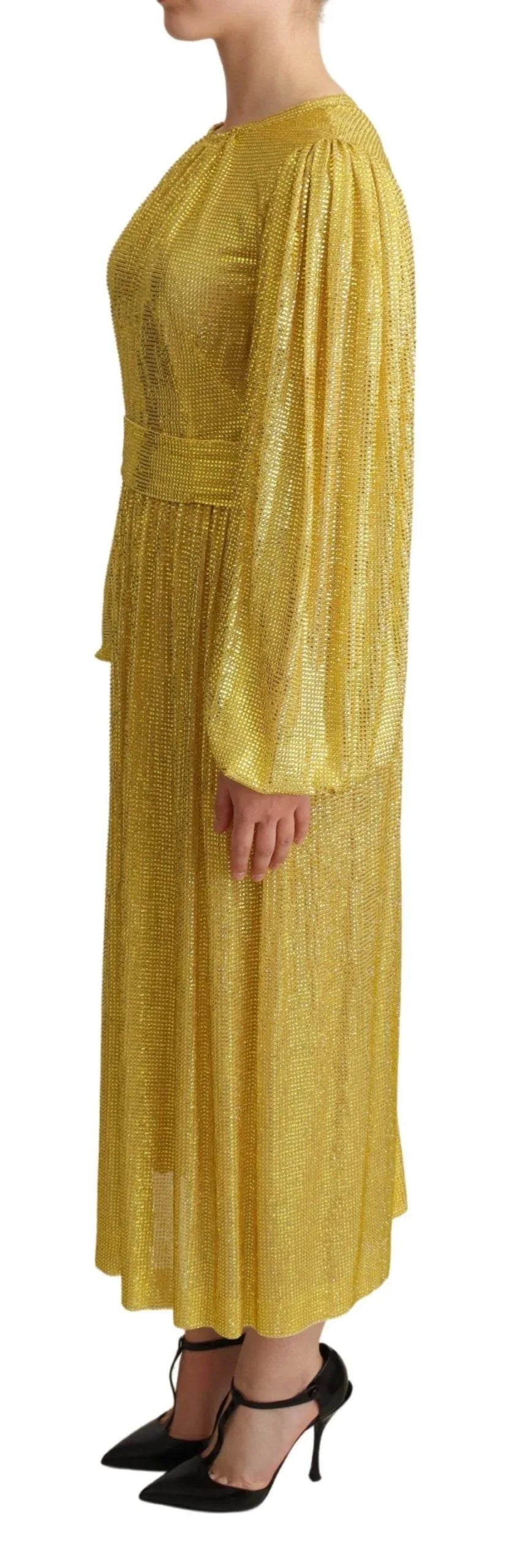 Dolce & Gabbana Yellow Crystal Mesh Pleated Maxi Dress - Zeiniez