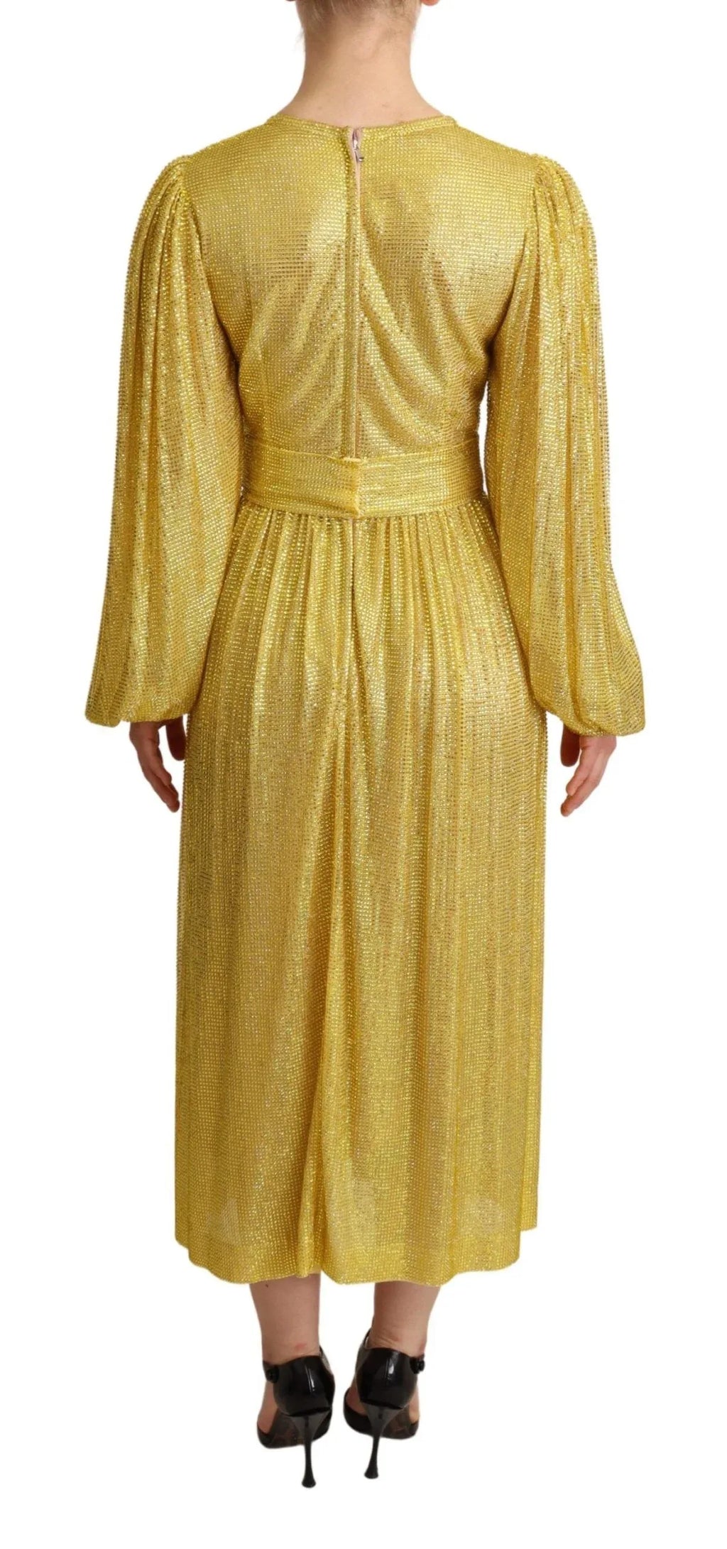 Dolce & Gabbana Yellow Crystal Mesh Pleated Maxi Dress - Zeiniez