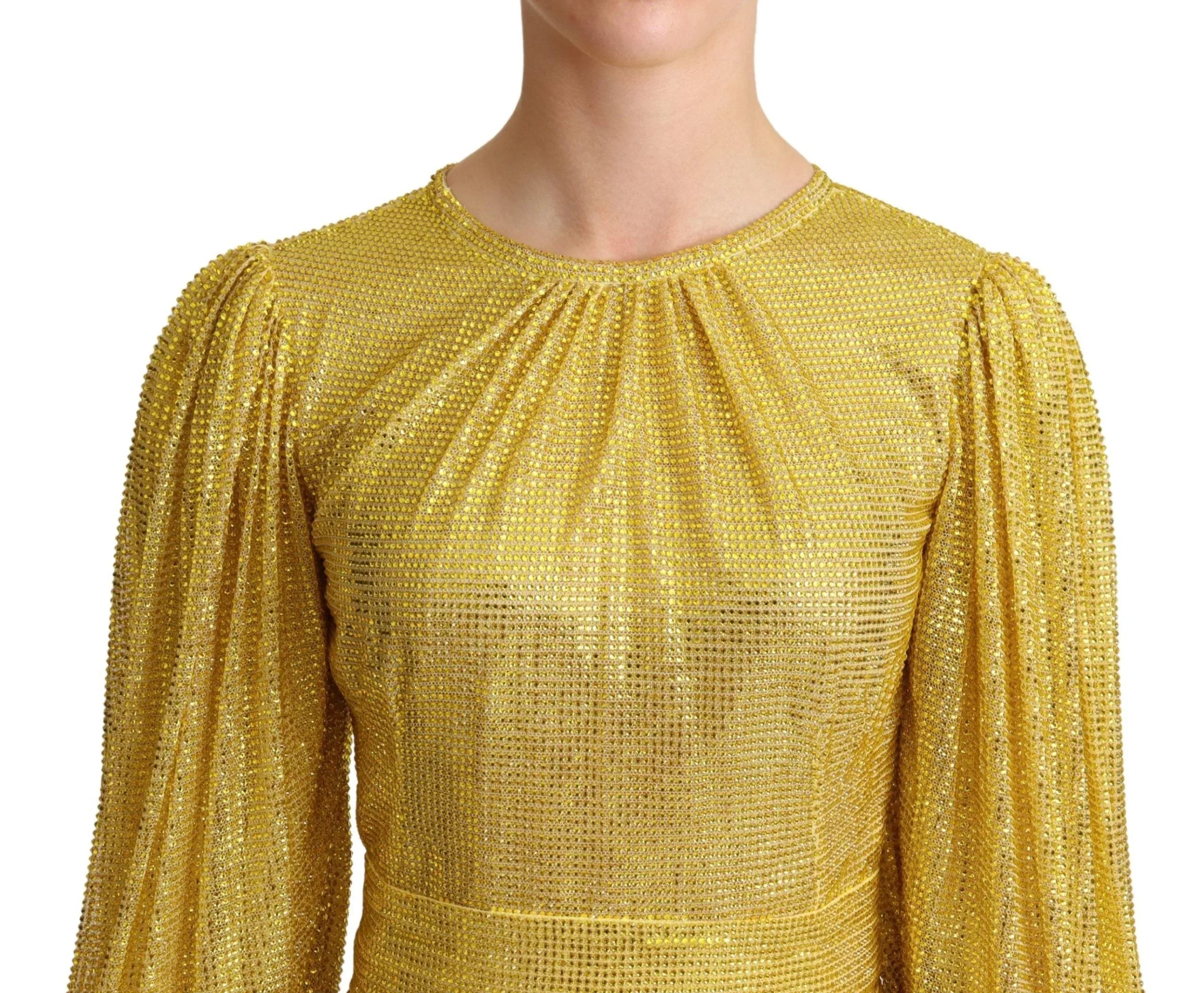 Dolce & Gabbana Yellow Crystal Mesh Pleated Maxi Dress - Zeiniez
