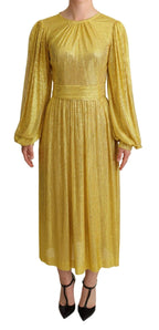 Dolce & Gabbana Yellow Crystal Mesh Pleated Maxi Dress - Zeiniez
