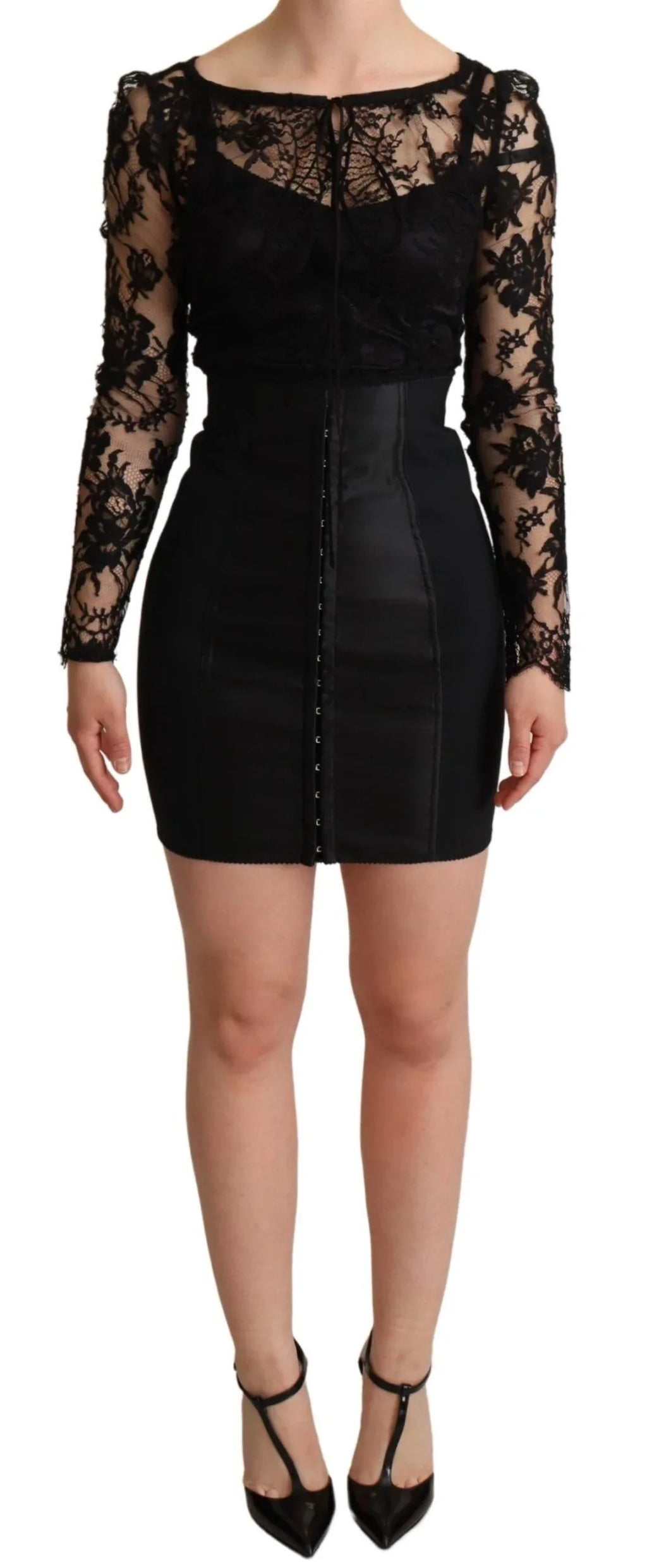 Dolce & Gabbana Black Fitted Lace Top Bodycon Mini Dress - Zeiniez