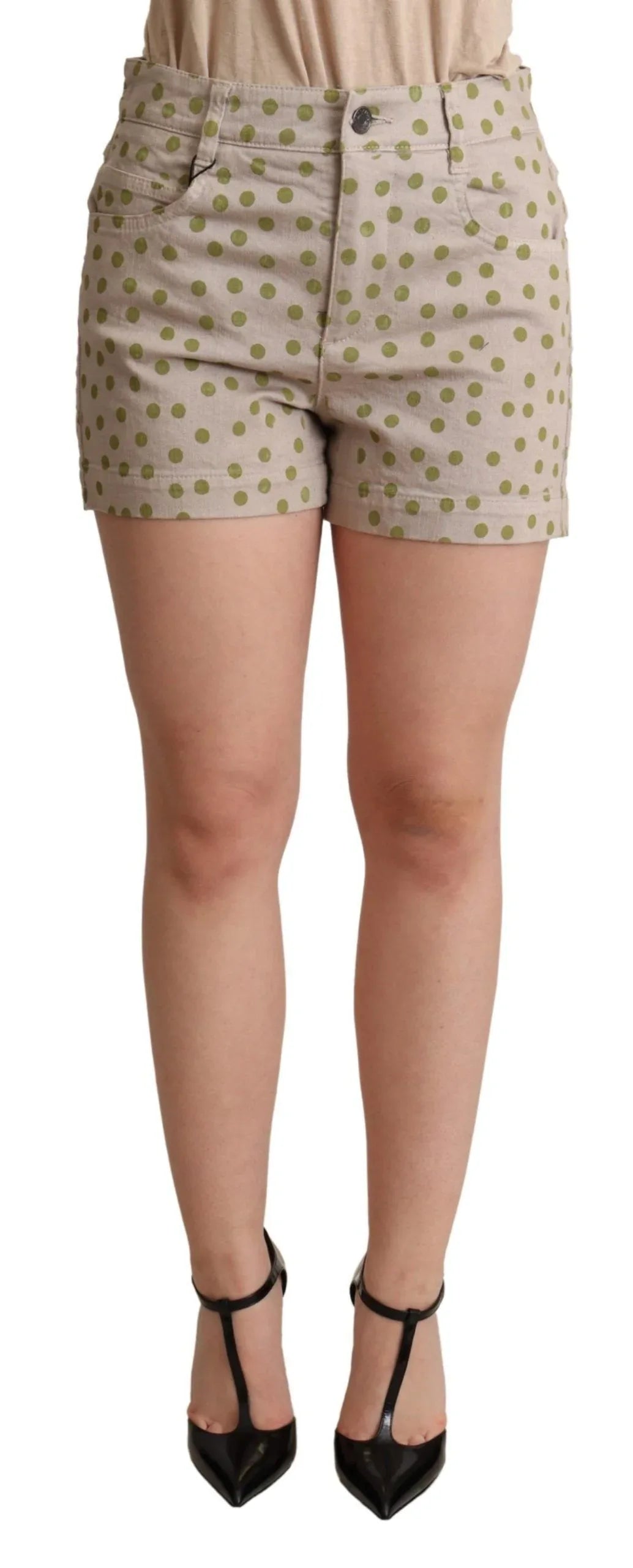 Dolce & Gabbana Beige Polka Dots Denim Cotton Stretch Shorts - Zeiniez