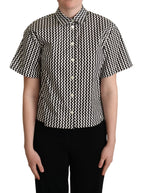 Dolce & Gabbana Black White Zigzag Collar Cotton Top Shirt - Zeiniez