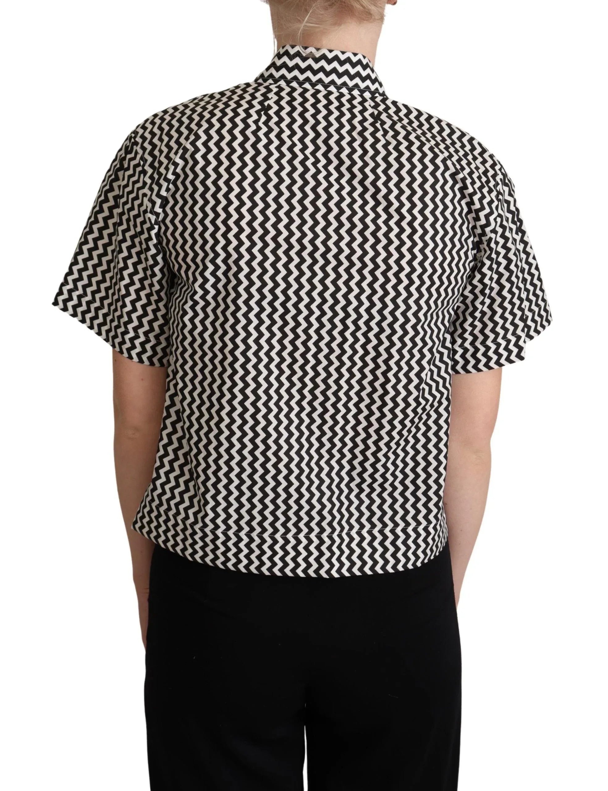 Dolce & Gabbana Black White Zigzag Collar Cotton Top Shirt - Zeiniez