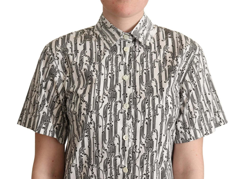 Dolce & Gabbana White Floral Collared Blouse Shirt - Zeiniez
