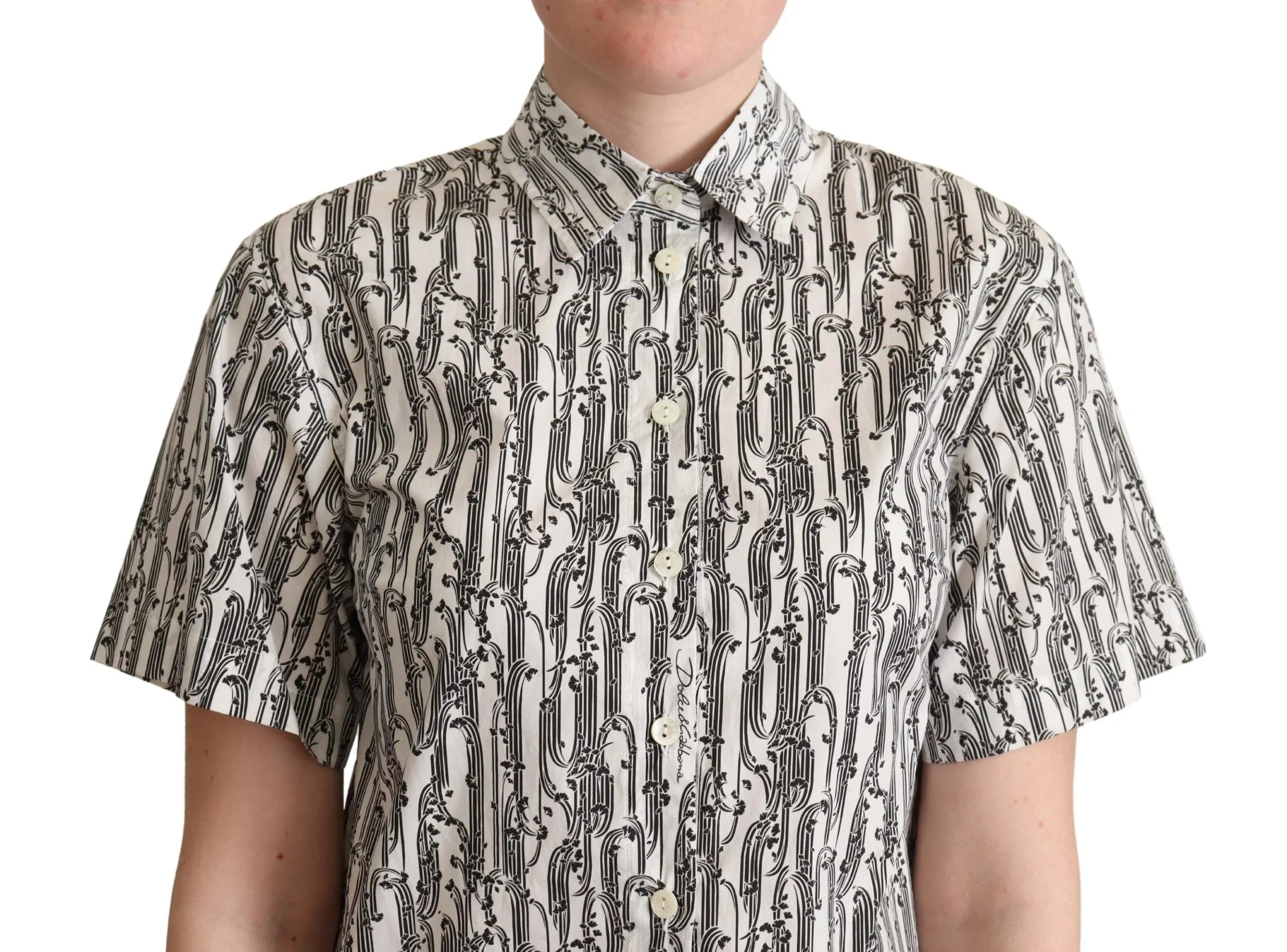 Dolce & Gabbana White Floral Collared Blouse Shirt - Zeiniez