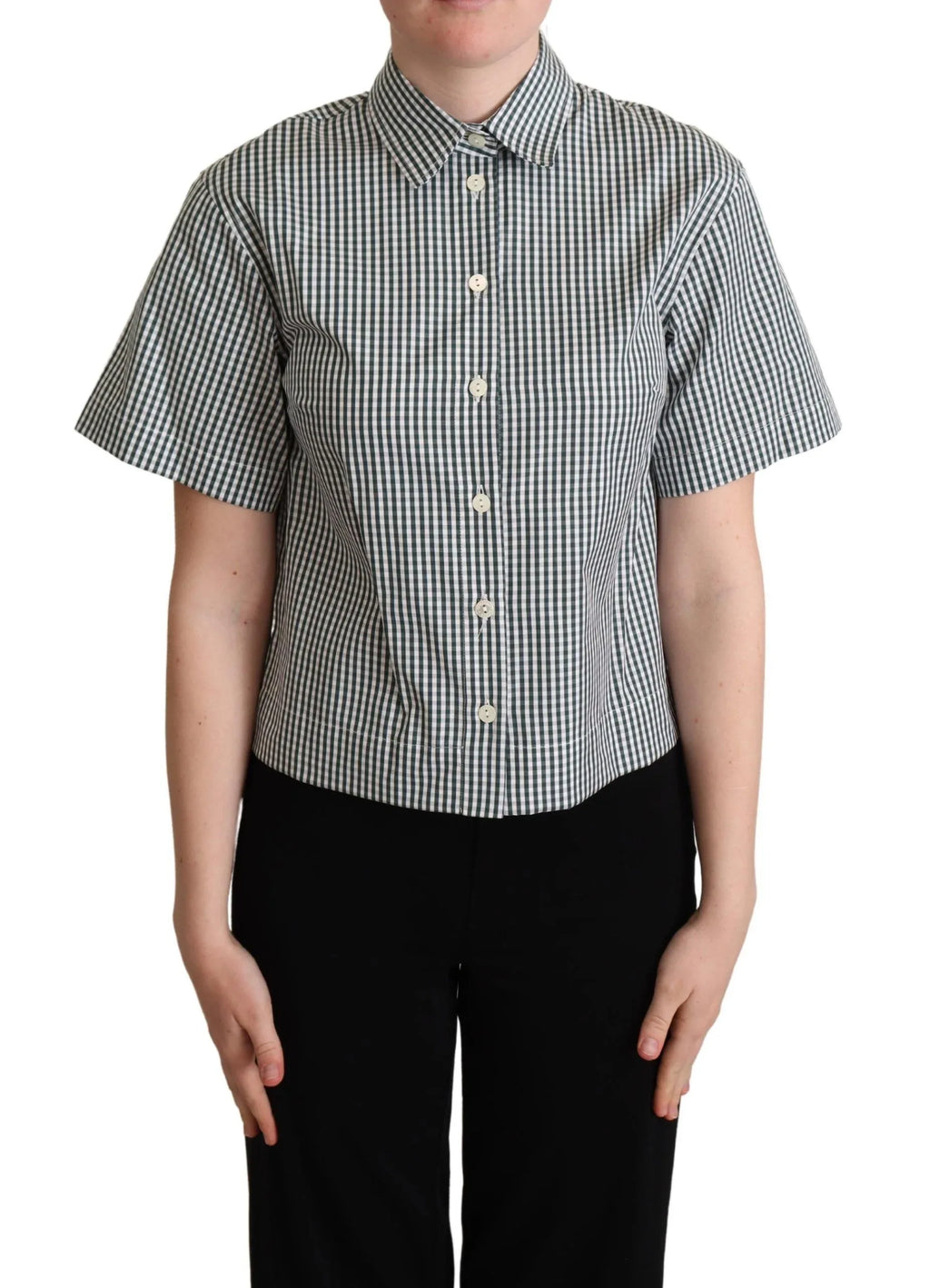 Dolce & Gabbana White Green Cotton Check Shirt Blouse Top - Zeiniez