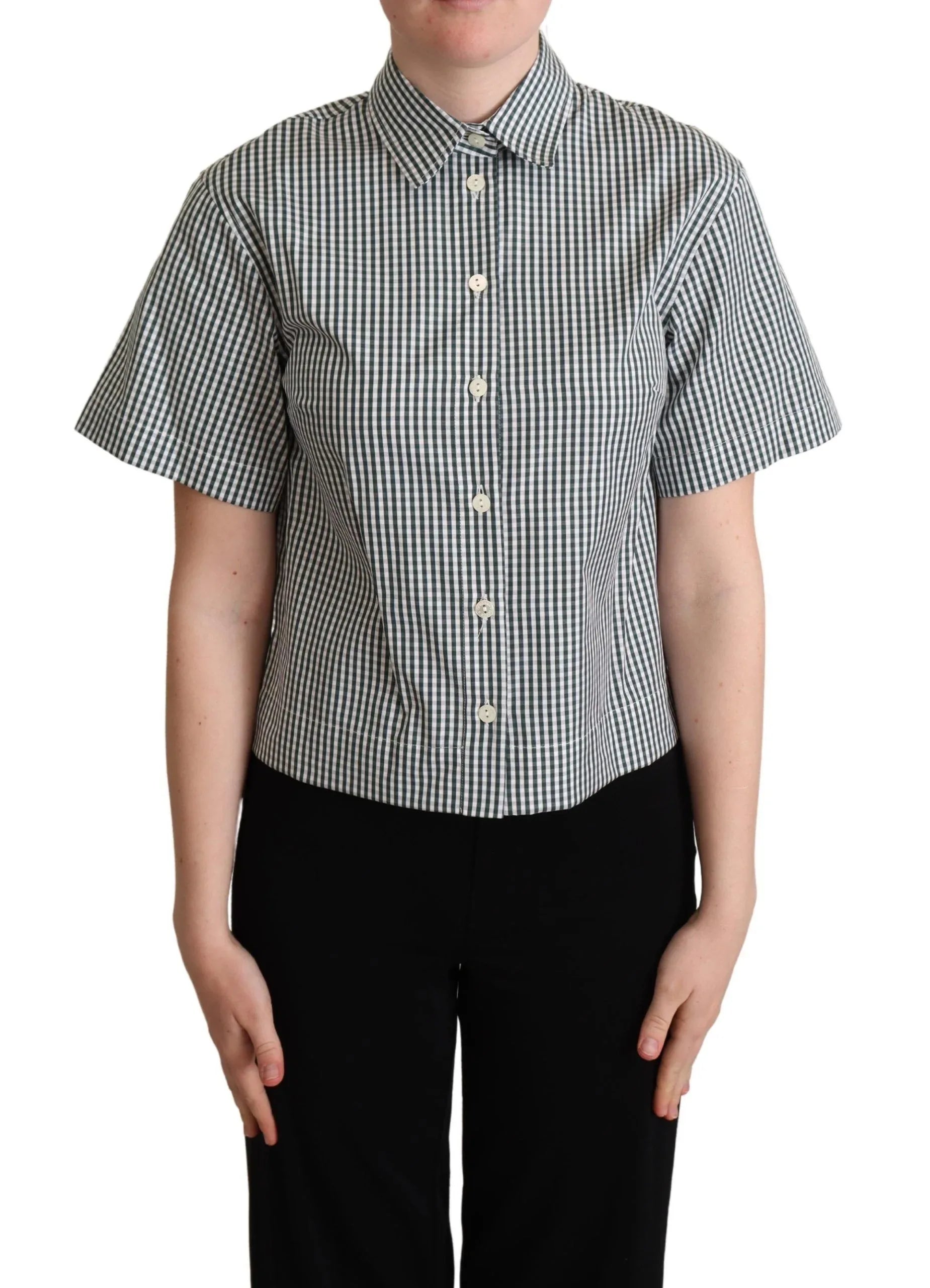 Dolce & Gabbana White Green Cotton Check Shirt Blouse Top - Zeiniez