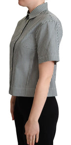 Dolce & Gabbana White Green Cotton Check Shirt Blouse Top - Zeiniez