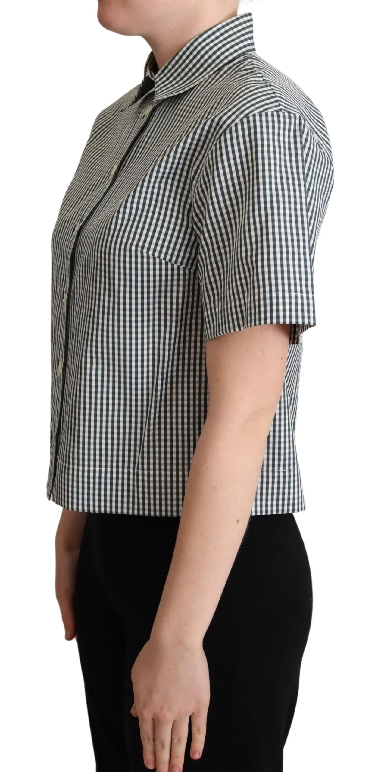 Dolce & Gabbana White Green Cotton Check Shirt Blouse Top - Zeiniez