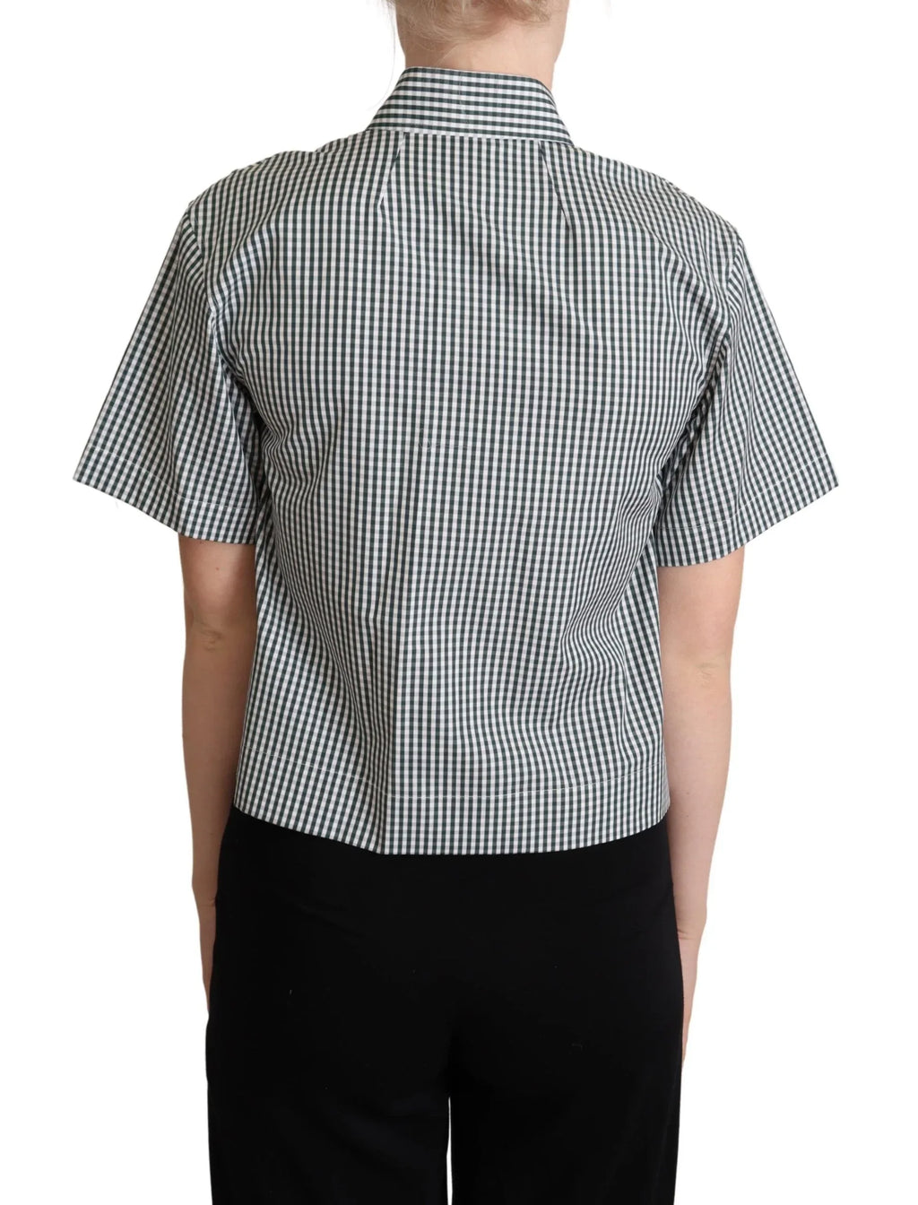 Dolce & Gabbana White Green Cotton Check Shirt Blouse Top - Zeiniez