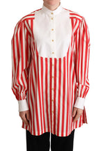 Dolce & Gabbana Red White Striped Long Sleeves Formal Shirt - Zeiniez