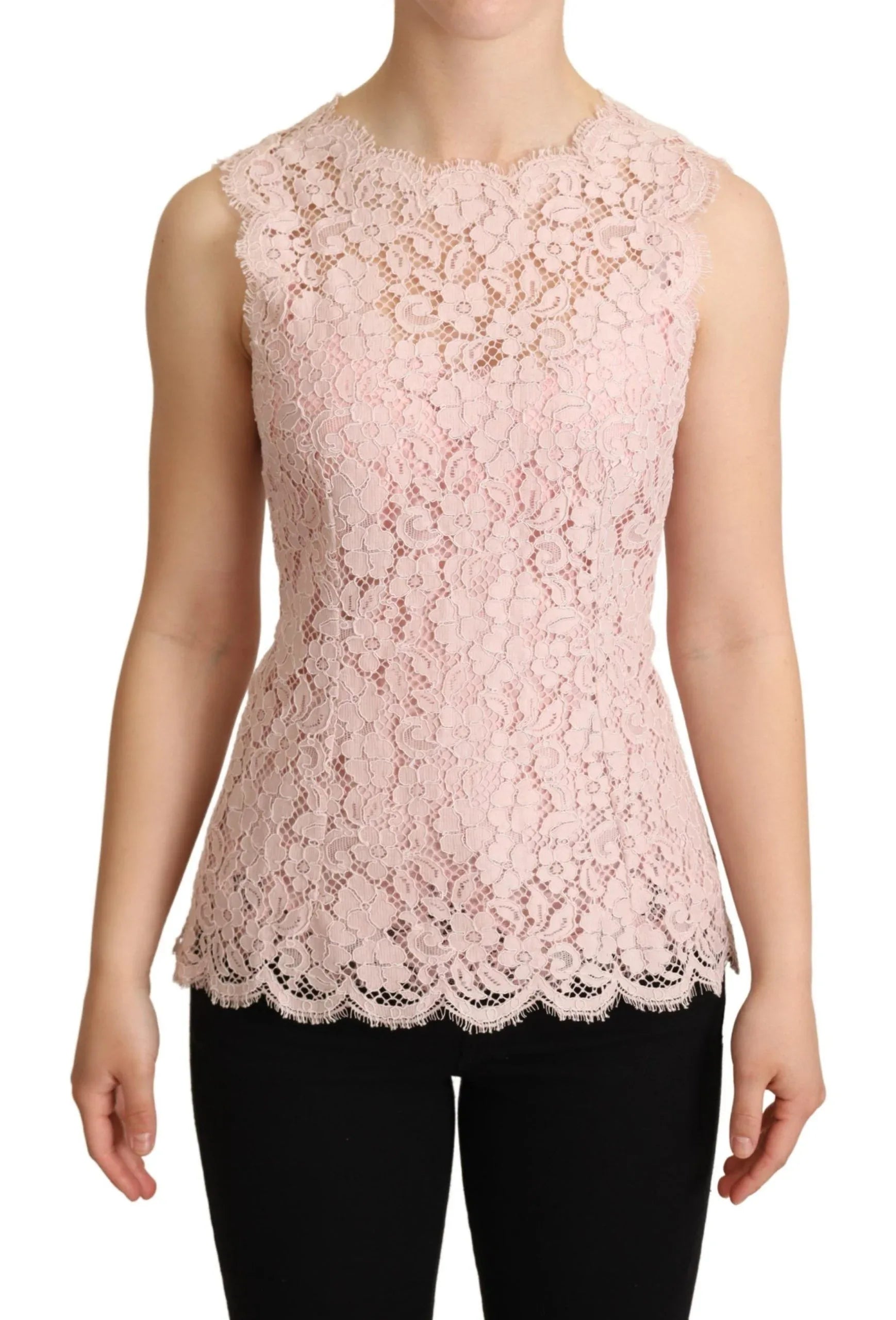 Dolce & Gabbana Pink Floral Lace Sleeveless Tank Blouse Top - Zeiniez