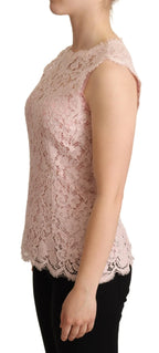 Dolce & Gabbana Pink Floral Lace Sleeveless Tank Blouse Top - Zeiniez