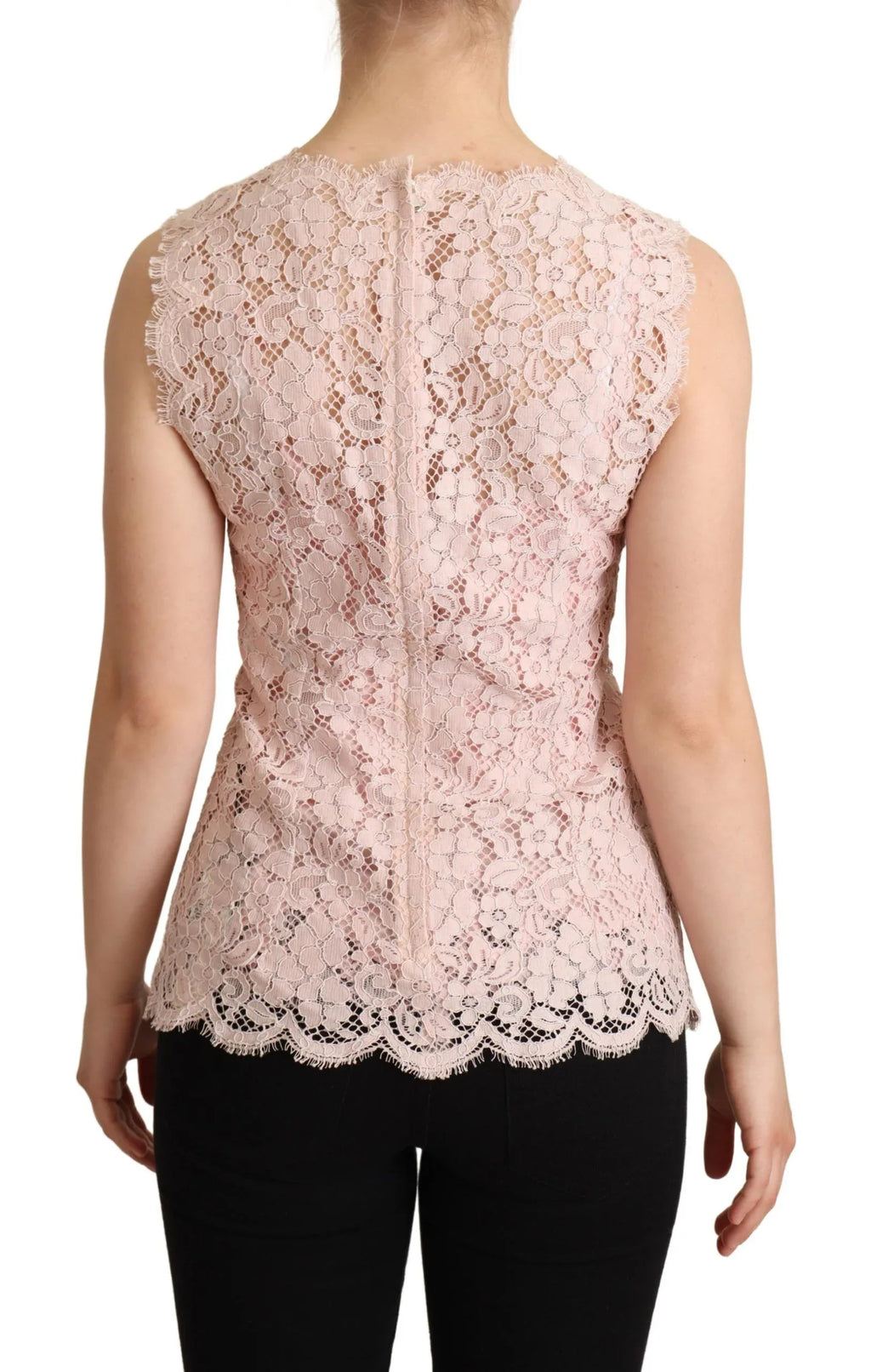 Dolce & Gabbana Pink Floral Lace Sleeveless Tank Blouse Top - Zeiniez