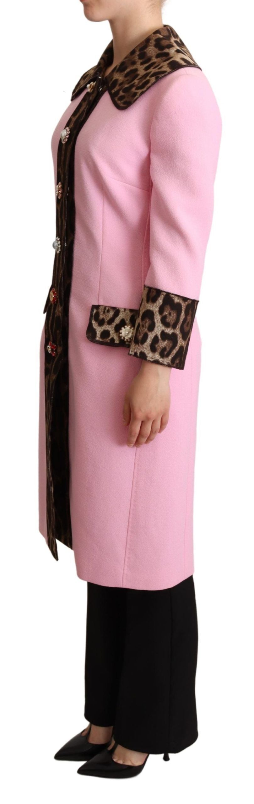 Dolce & Gabbana Pink Leopard Wool Trenchcoat Jacket - Zeiniez