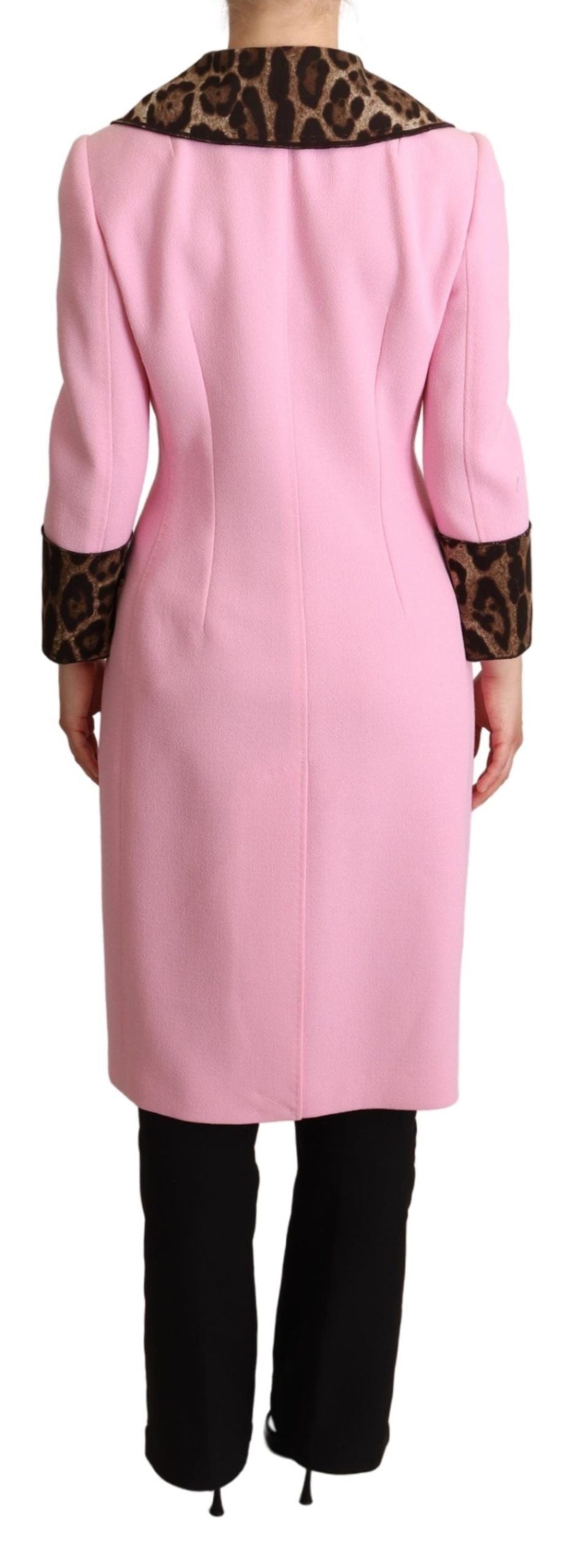 Dolce & Gabbana Pink Leopard Wool Trenchcoat Jacket - Zeiniez