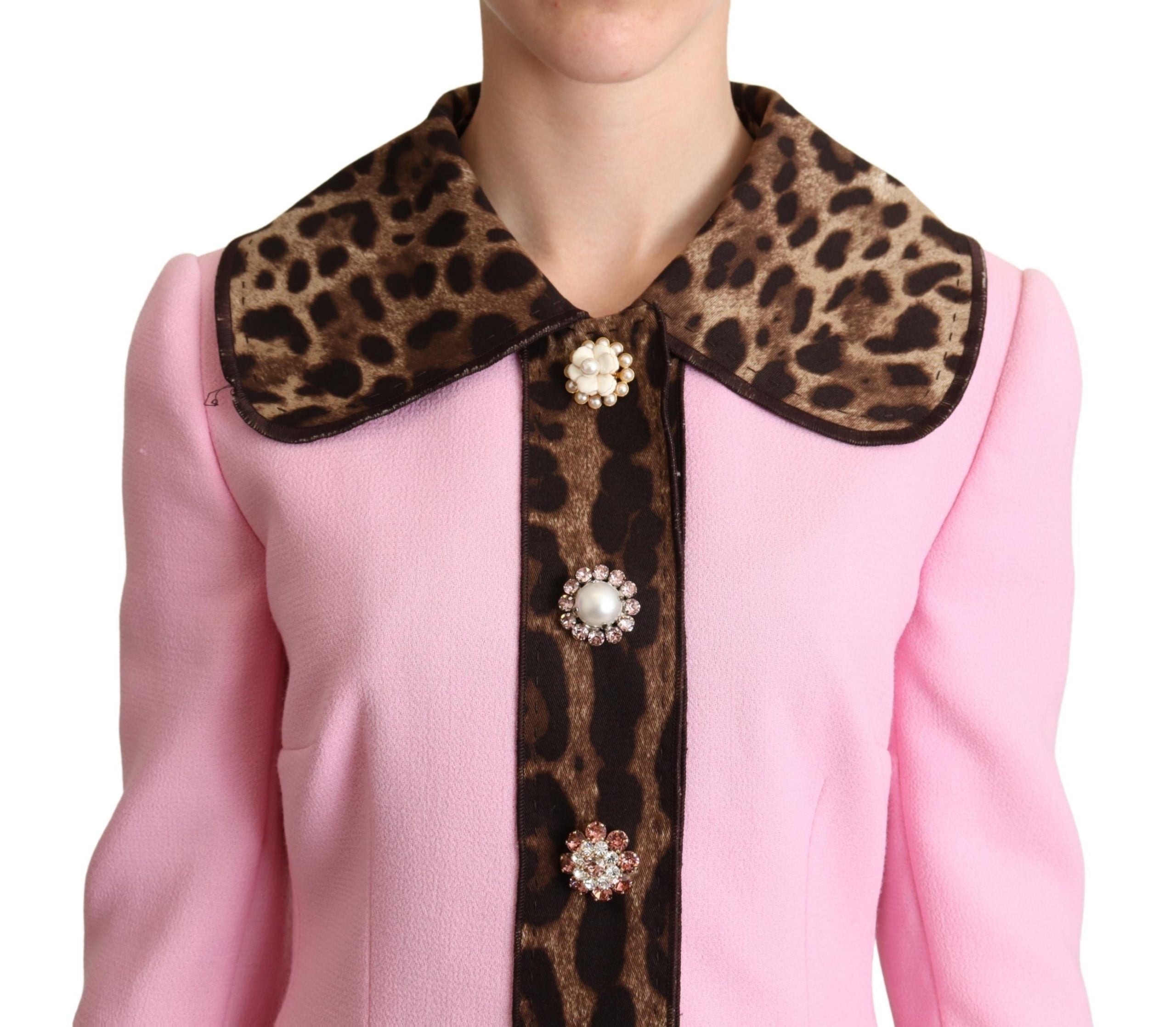 Dolce & Gabbana Pink Leopard Wool Trenchcoat Jacket - Zeiniez